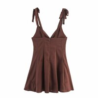 Fashionable Embroidered V-Neck Suspender Short Dress - Thumbnail 2