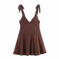 Fashionable Embroidered V-Neck Suspender Short Dress - Thumbnail 1