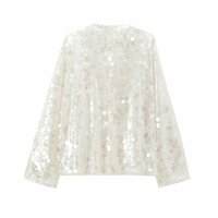 Fashionable and versatile sequined kimono-style sequined V-neck shirt top - Thumbnail 2