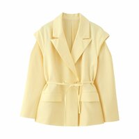 Fashionable design waist tie wide shoulder suit jacket - Thumbnail 4