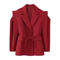 Fashionable design waist tie wide shoulder suit jacket - Thumbnail 7
