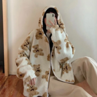 Cute Oversized Harajuku Heart-Shaped Print Plush Jacket Women - Thumbnail 4