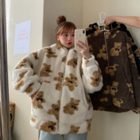 Cute Oversized Harajuku Heart-Shaped Print Plush Jacket Women - Thumbnail 5