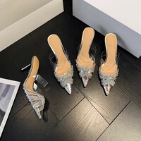 PVC transparent closure cross rhinestone high heels shallow wedding shoes 9CM slippers front strap - Thumbnail 2