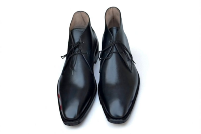 Crafted Leather Classic Handmade Black Calf Leather Chukka Lace up Dress Boot