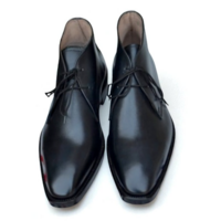 Crafted Leather Classic Handmade Black Calf Leather Chukka Lace up Dress Boot - Thumbnail 1