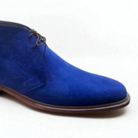 Crafted Leather Classic Handmade Blue Suede Leather Chukka Dress Boot - Thumbnail 2