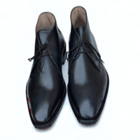 Crafted Leather Classic Handmade Black Calf Leather Chukka Lace up Dress Boot - Thumbnail 2