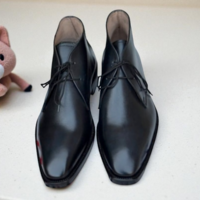 Crafted Leather Classic Handmade Black Calf Leather Chukka Lace up Dress Boot - Thumbnail 3