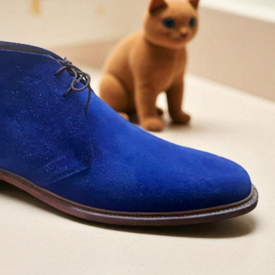 Crafted leather classic handmade blue suede leather chukka dress boot