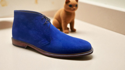 Crafted Leather Classic Handmade Blue Suede Leather Chukka Dress Boot