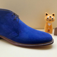 Crafted Leather Classic Handmade Blue Suede Leather Chukka Dress Boot - Thumbnail 3