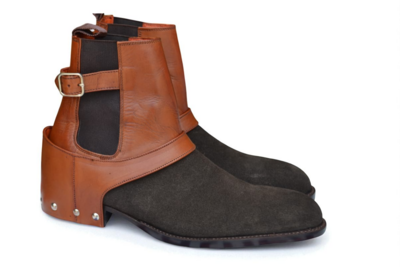 Crafted Leather Men Classic Black Suede Brown Leather Buckle Strap Cowboy Boot