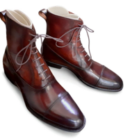 Crafted Leather Classic Handmade Brown Patina Leather Ankle High Lace up Dress Boot - Thumbnail 2