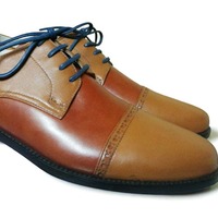 Crafted Leather Classic Brown Leather Oxford Lace up Dress Shoes - Thumbnail 2