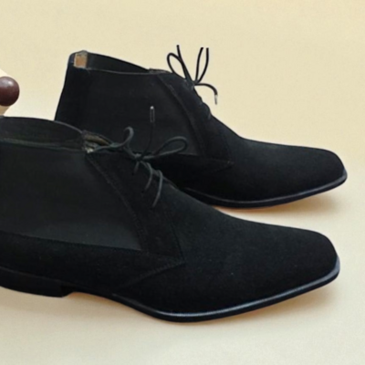 Crafted leather classic black suede leather chelsea dress boot