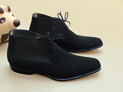 Crafted Leather Classic Black Suede Leather Chelsea Dress Boot