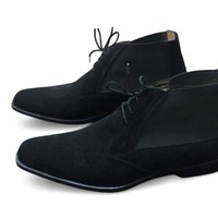 Crafted Leather Classic Black Suede Leather Chelsea Dress Boot - Thumbnail 1