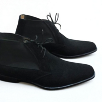 Crafted Leather Classic Black Suede Leather Chelsea Dress Boot - Thumbnail 2