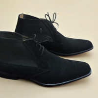Crafted Leather Classic Black Suede Leather Chelsea Dress Boot - Thumbnail 4
