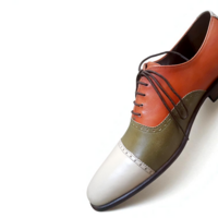 Crafted Leather Classic Tri Tone Leather Oxford Lace up Dress Shoes - Thumbnail 4