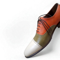 Crafted Leather Classic Tri Tone Leather Oxford Lace up Dress Shoes - Thumbnail 5