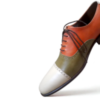 Crafted Leather Classic Tri Tone Leather Oxford Lace up Dress Shoes - Thumbnail 6