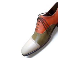 Crafted Leather Classic Tri Tone Leather Oxford Lace up Dress Shoes - Thumbnail 7