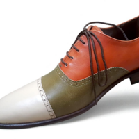 Crafted Leather Classic Tri Tone Leather Oxford Lace up Dress Shoes - Thumbnail 8