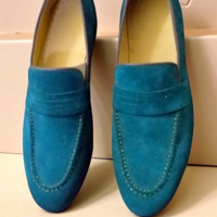 Crafted Leather Classic Blue Suede Leather Moccasin Loafers Dress Shoes - Thumbnail 1