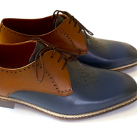 Crafted Leather Classic Men Blue Brown Leather Oxford Lace up Dress Shoes - Thumbnail 6