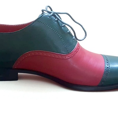 Crafted leather classic men two tone leather oxford lace up dress shoes - Thumbnail 1