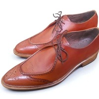 Crafted Leather Classic Men Brown Leather Formal Oxford Lace up Dress Shoes - Thumbnail 1