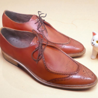 Crafted Leather Classic Men Brown Leather Formal Oxford Lace up Dress Shoes - Thumbnail 2