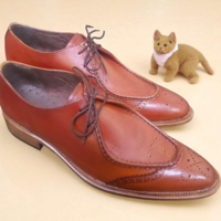Crafted Leather Classic Men Brown Leather Formal Oxford Lace up Dress Shoes - Thumbnail 3