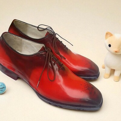 Crafted leather elegant and classic men red patina black shaded leather oxford lace up dress shoes - Thumbnail 4