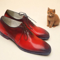 Crafted Leather Elegant and Classic Men Red Patina Black Shaded Leather Oxford Lace up Dress Shoes - Thumbnail 3