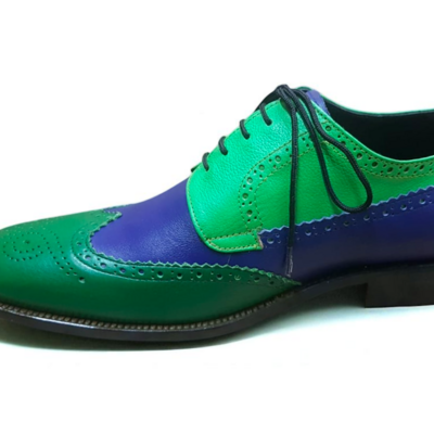 Crafted leather classic blue green leather wingtip oxford dress shoes - Thumbnail 2