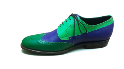 Crafted Leather Classic Blue Green Leather Wingtip Oxford Dress Shoes