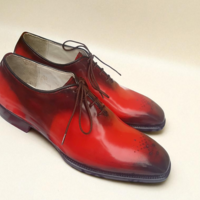 Crafted Leather Elegant and Classic Men Red Patina Black Shaded Leather Oxford Lace up Dress Shoes - Thumbnail 4