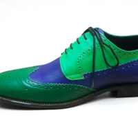 Crafted Leather Classic Blue Green Leather Wingtip Oxford Dress Shoes - Thumbnail 2