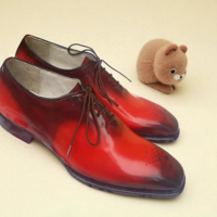 Crafted Leather Elegant and Classic Men Red Patina Black Shaded Leather Oxford Lace up Dress Shoes - Thumbnail 5