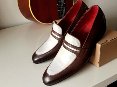 Crafted Leather Classic Men Brown White Leather Moccasin Loafers Dress Shoes