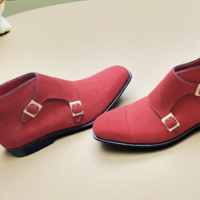 Crafted Leather Classic Red Suede Leather Double Buckle Strap Jodhpur Dress Boot - Thumbnail 1