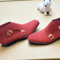 Crafted Leather Classic Red Suede Leather Double Buckle Strap Jodhpur Dress Boot - Thumbnail 2
