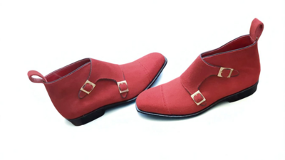 Crafted Leather Classic Red Suede Leather Double Buckle Strap Jodhpur Dress Boot