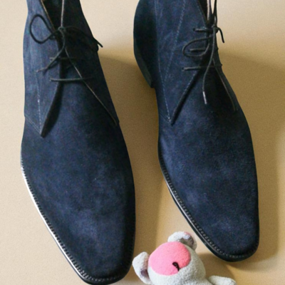 Crafted leather classic blue suede leather chukka dress boot