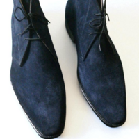 Crafted Leather Classic Blue Suede Leather Chukka Dress Boot - Thumbnail 1