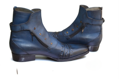 Crafted Leather Classic Men Blue Leather Jodhpur Strap Side Zipper Button Boot