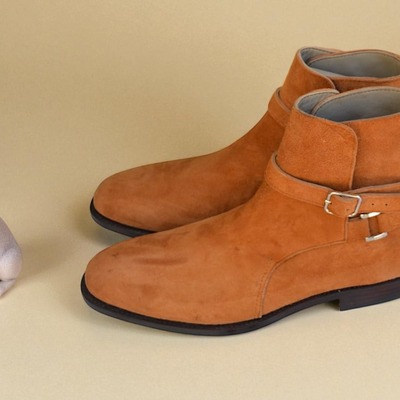 Crafted leather classic tan suede leather buckle strap jodhpur dress boot